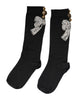 Dolce & Gabbana Black Knit Floral Crystal Embellishment Socks