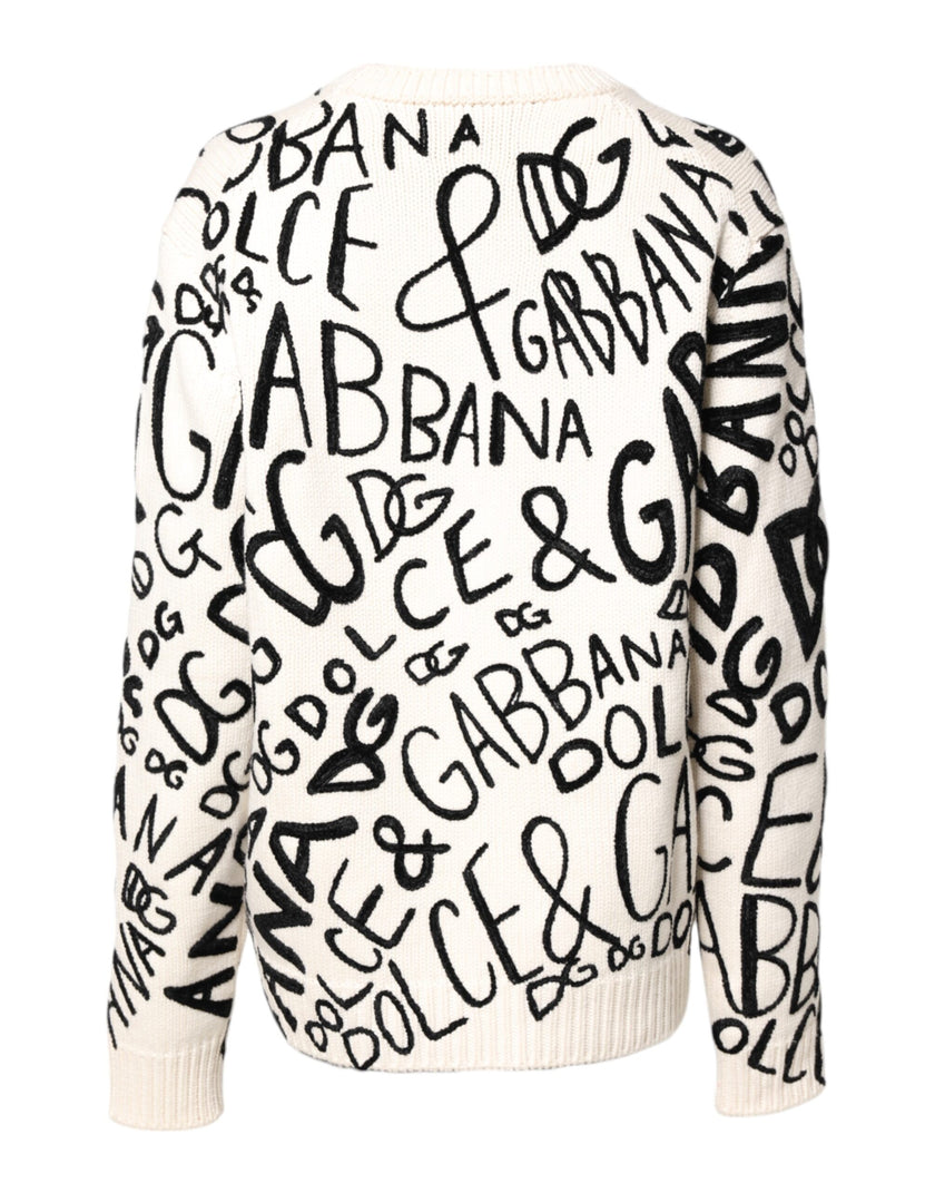 Dolce & Gabbana White Black Logo Print Women Pullover Sweater