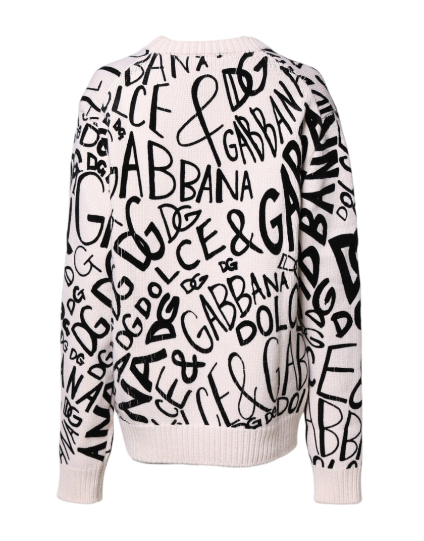 Dolce & Gabbana White Black Logo Print Women Pullover Sweater