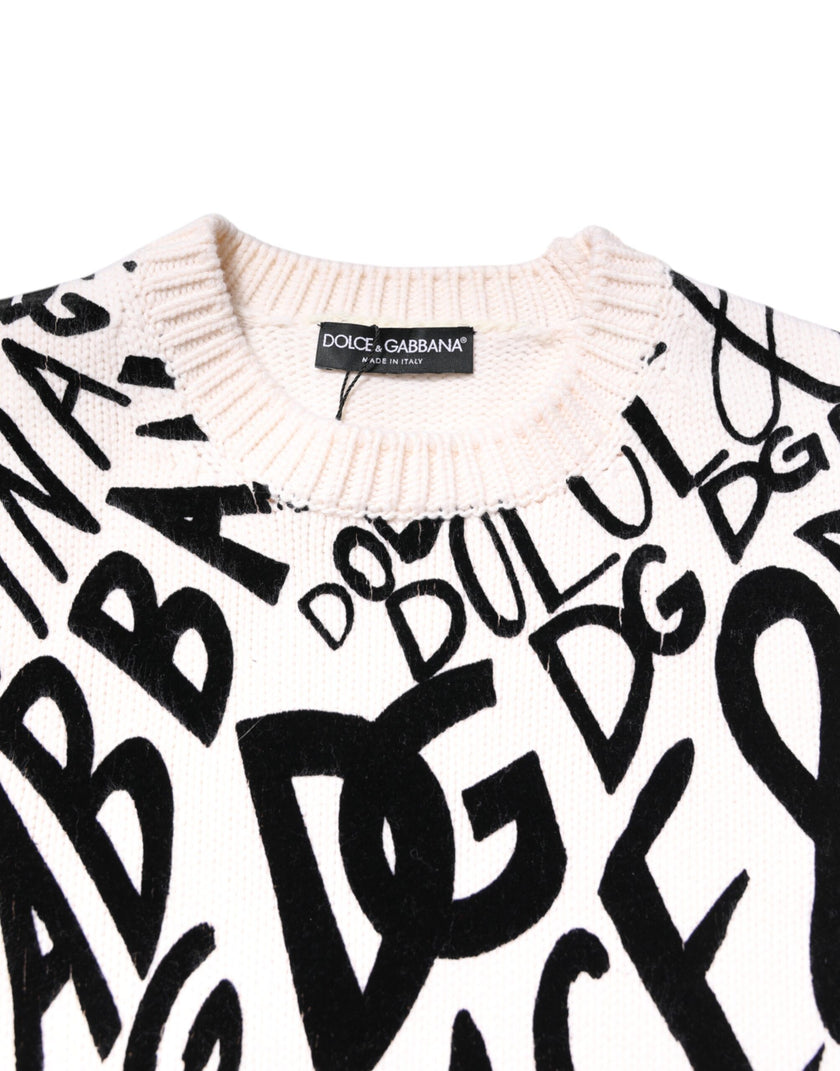 Dolce & Gabbana White Black Logo Print Women Pullover Sweater