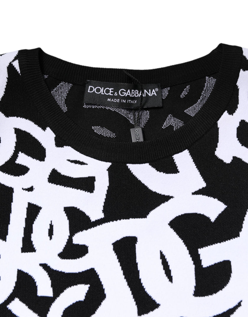 Dolce & Gabbana Black White Logo Print Women Pullover Sweater