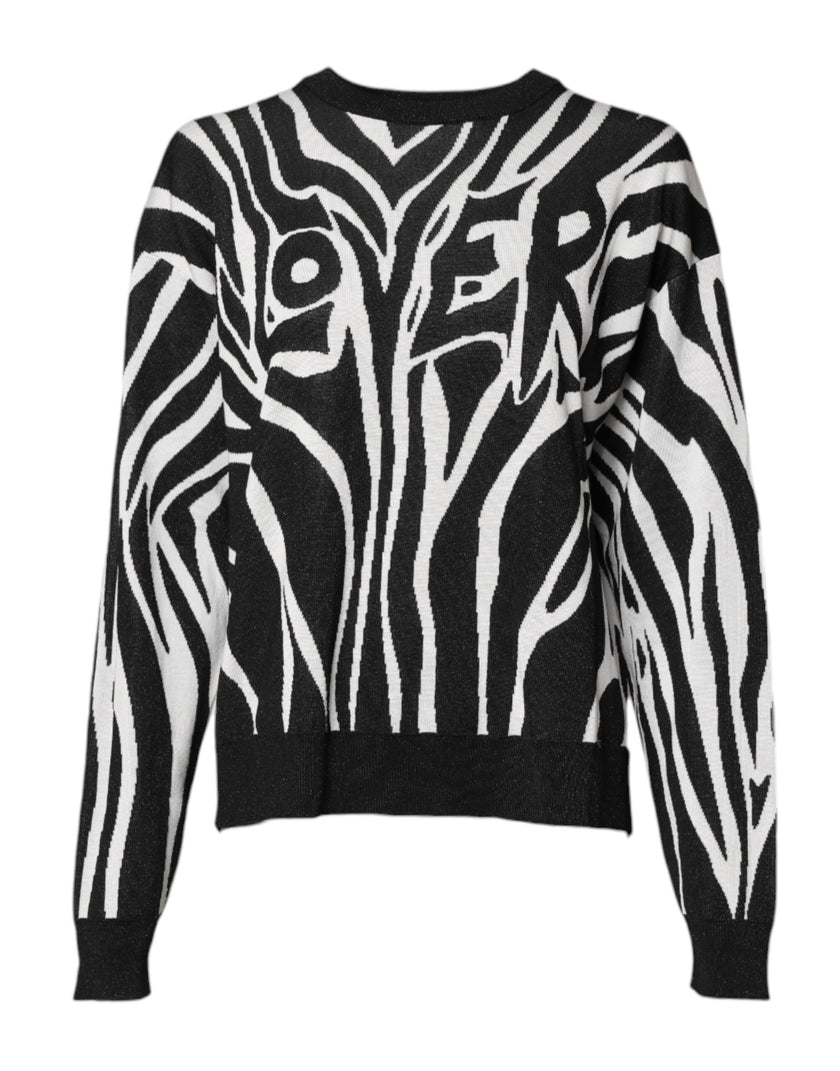 Dolce & Gabbana Black White Print Women Pullover Sweater