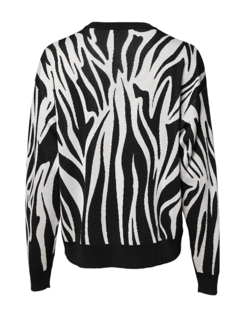 Dolce & Gabbana Black White Print Women Pullover Sweater