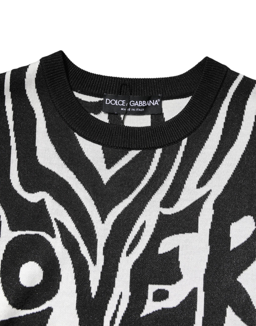 Dolce & Gabbana Black White Print Women Pullover Sweater