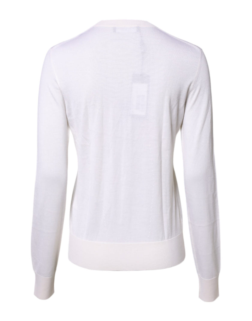 Dolce & Gabbana White Cashmere Crew Neck Top Cardigan Sweater