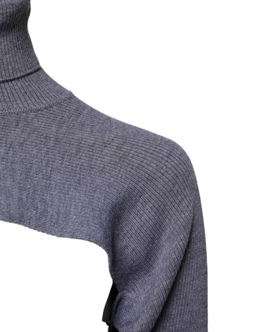 Dolce & Gabbana Gray Wool Knit Turtleneck Cropped Top Sweater