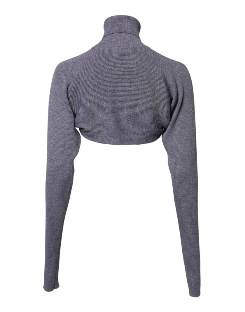 Dolce & Gabbana Gray Wool Knit Turtleneck Cropped Top Sweater