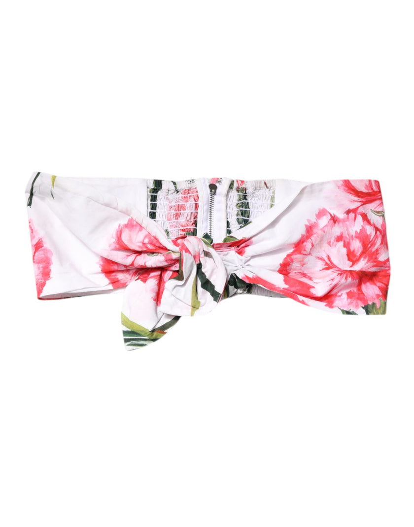 Dolce & Gabbana White Floral Print Cropped Bustier Corset Top