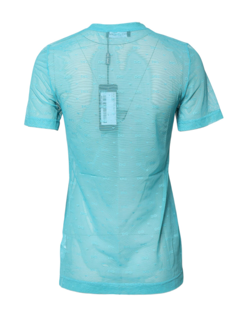Dolce & Gabbana Blue Nylon See Through Women Short Sleeves Top