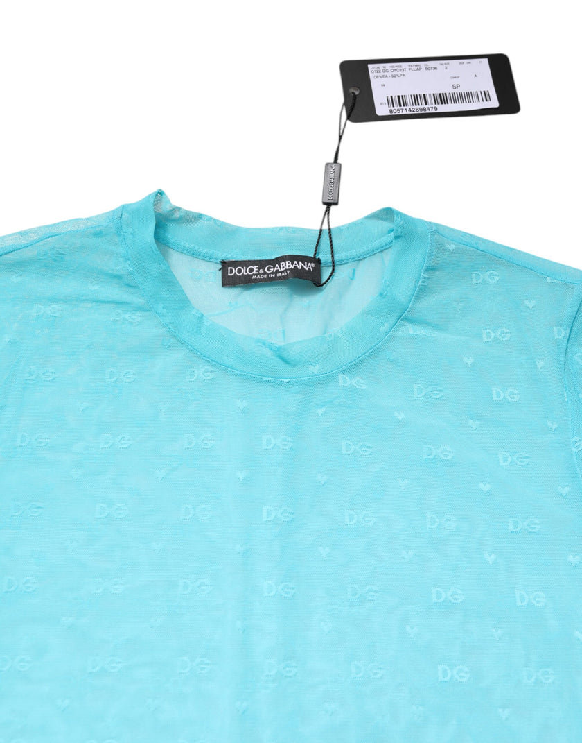 Dolce & Gabbana Blue Nylon See Through Women Short Sleeves Top