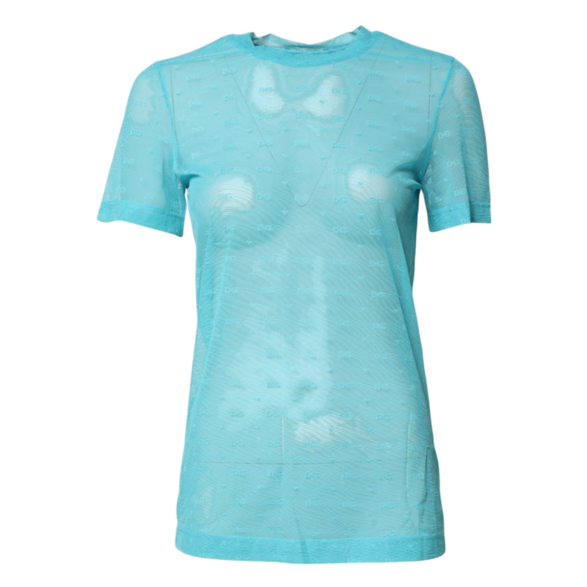 Dolce & Gabbana Blue Nylon See Through Women Short Sleeves Top