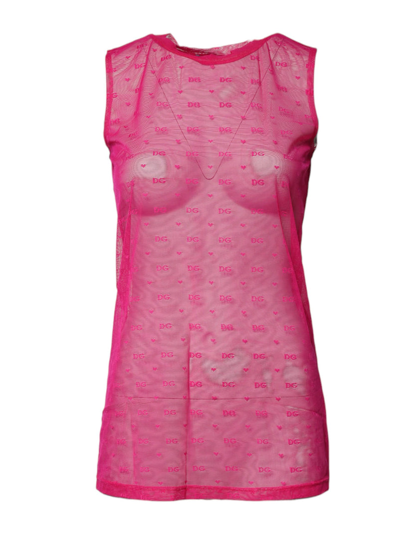 Dolce & Gabbana Pink Nylon See Through Women Sleeveless Tank Top