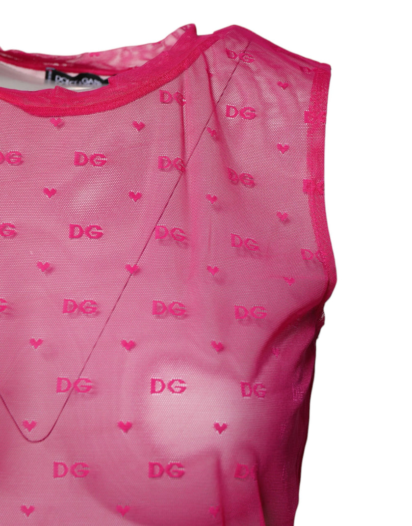 Dolce & Gabbana Pink Nylon See Through Women Sleeveless Tank Top