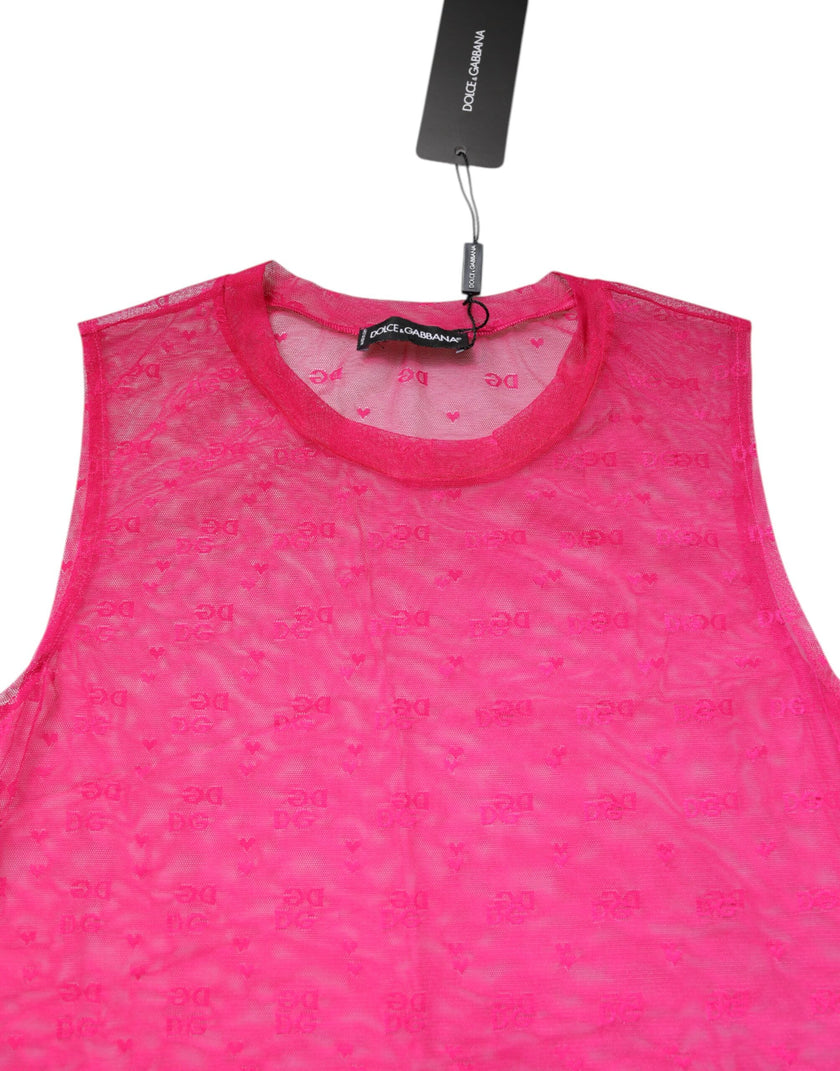 Dolce & Gabbana Pink Nylon See Through Women Sleeveless Tank Top