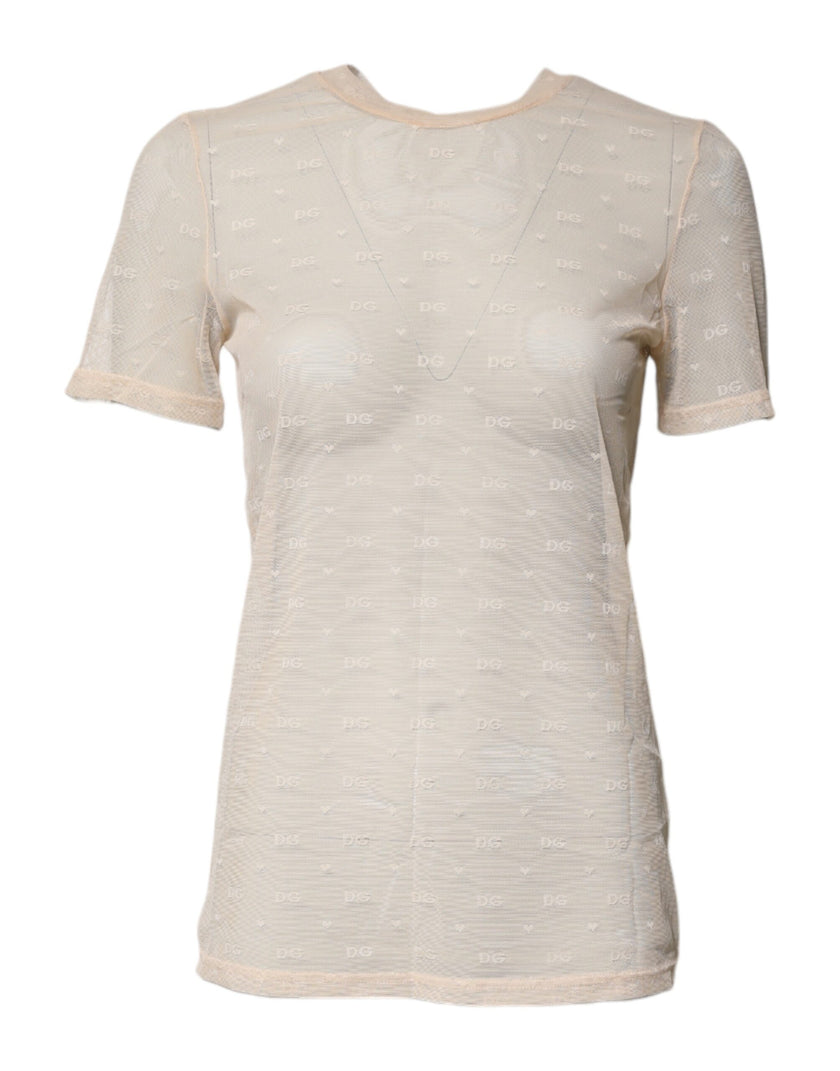 Dolce & Gabbana Ivory Nylon See Through Women Short Sleeves Top