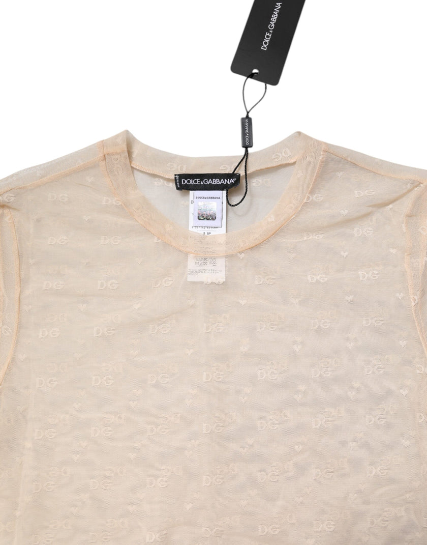 Dolce & Gabbana Ivory Nylon See Through Women Short Sleeves Top