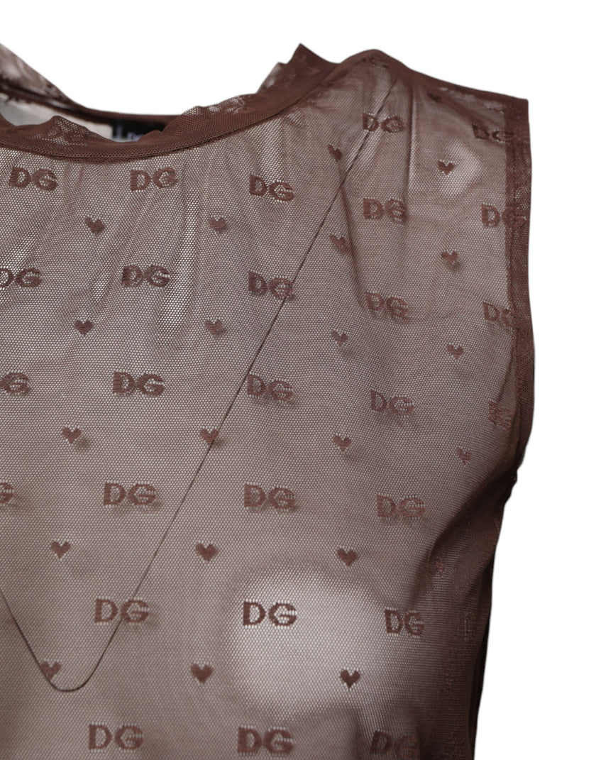 Dolce & Gabbana Brown Nylon See Through Women Sleeveless Tank Top