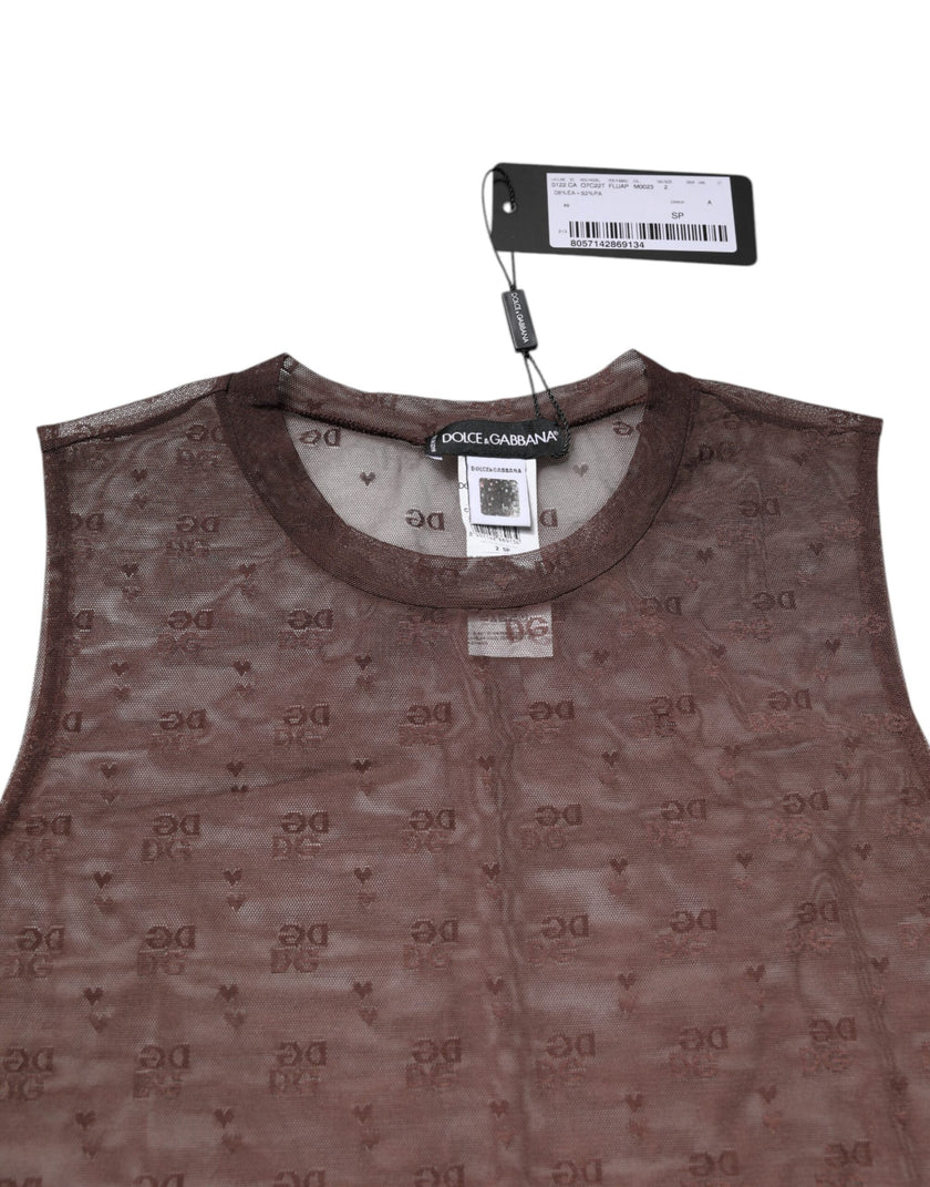 Dolce & Gabbana Brown Nylon See Through Women Sleeveless Tank Top
