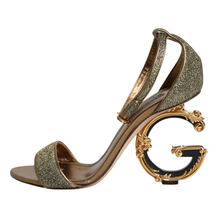 Dolce & Gabbana Gold Lurex Ankle Strap Heel Sandals Shoes