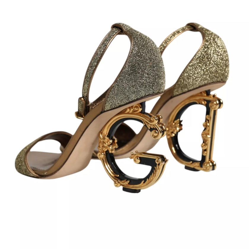 Dolce & Gabbana Gold Lurex Ankle Strap Heel Sandals Shoes