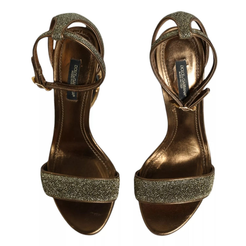 Dolce & Gabbana Gold Lurex Ankle Strap Heel Sandals Shoes