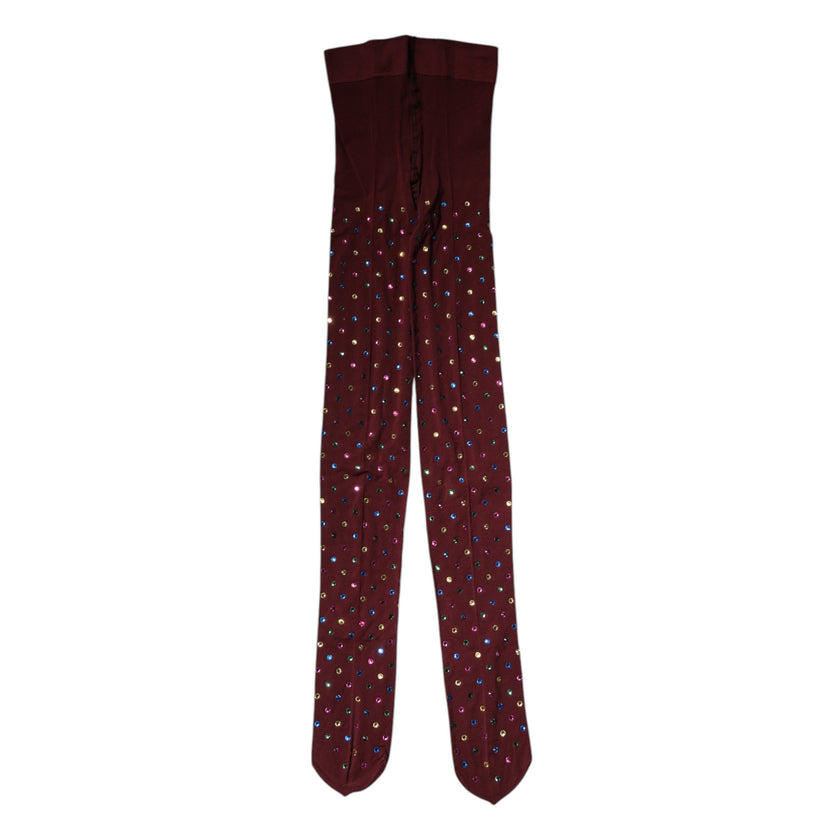 Dolce & Gabbana Maroon Nylon Crystal Embellished Pantyhose Tights