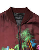Dolce & Gabbana Maroon Floral Print Full Zip Bomber Jacket