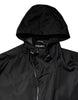 Dolce & Gabbana Black Hooded Long Men Windbreaker Jacket