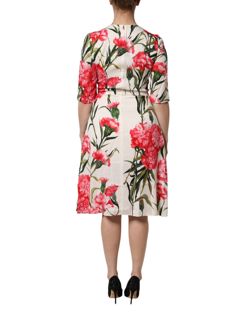 Dolce & Gabbana Pink Floral Print Short Sleeves Sheath Dress