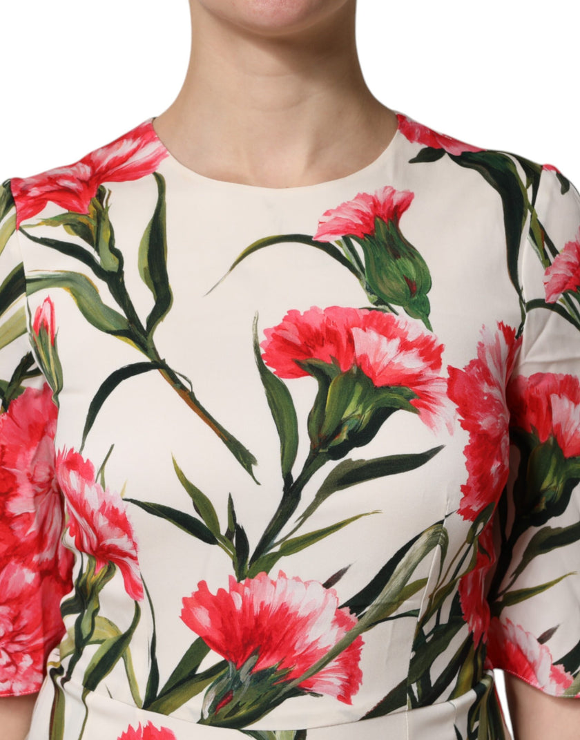 Dolce & Gabbana Pink Floral Print Short Sleeves Sheath Dress