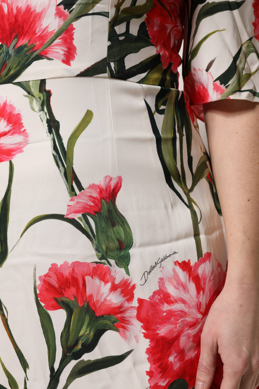 Dolce & Gabbana Pink Floral Print Short Sleeves Sheath Dress
