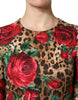 Dolce & Gabbana Brown Rose Leopard Short Sleeves Mini Dress