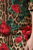 Dolce & Gabbana Brown Rose Leopard Short Sleeves Mini Dress