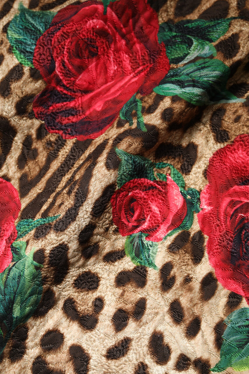 Dolce & Gabbana Brown Rose Leopard Short Sleeves Mini Dress