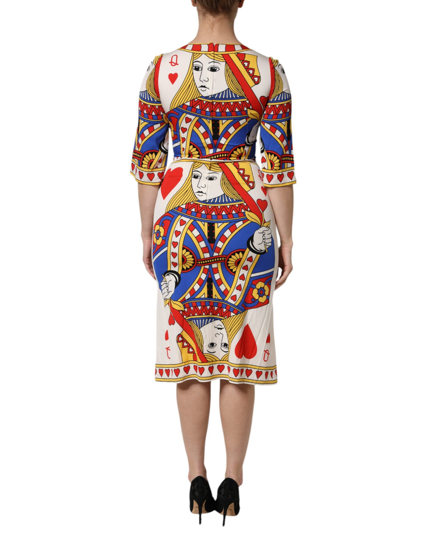 Dolce & Gabbana White Queen Of Heart Short Sleeve Midi Dress