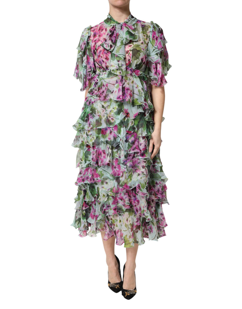 Dolce & Gabbana Multicolor Floral Silk Midi Layered Dress
