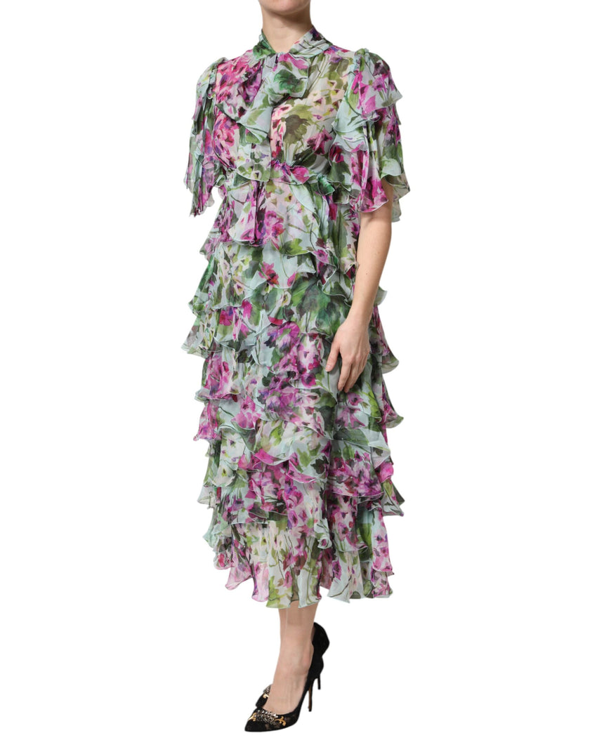 Dolce & Gabbana Multicolor Floral Silk Midi Layered Dress