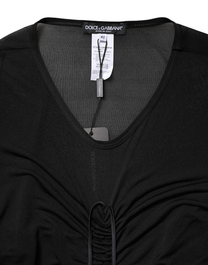 Dolce & Gabbana Black Mesh Trim Bodycon Long Sheath Dress