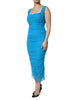 Dolce & Gabbana Blue Mesh Trim Ruched Tulle Sheath Dress