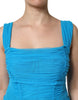 Dolce & Gabbana Blue Mesh Trim Ruched Tulle Sheath Dress