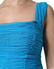 Dolce & Gabbana Blue Mesh Trim Ruched Tulle Sheath Dress