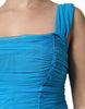Dolce & Gabbana Blue Mesh Trim Ruched Tulle Sheath Dress