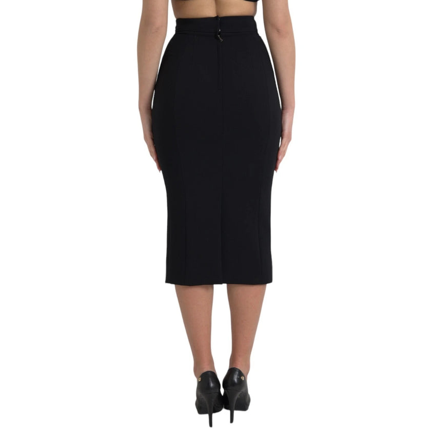Dolce & Gabbana Black Wool High Waist Pencil Cut Midi Skirt