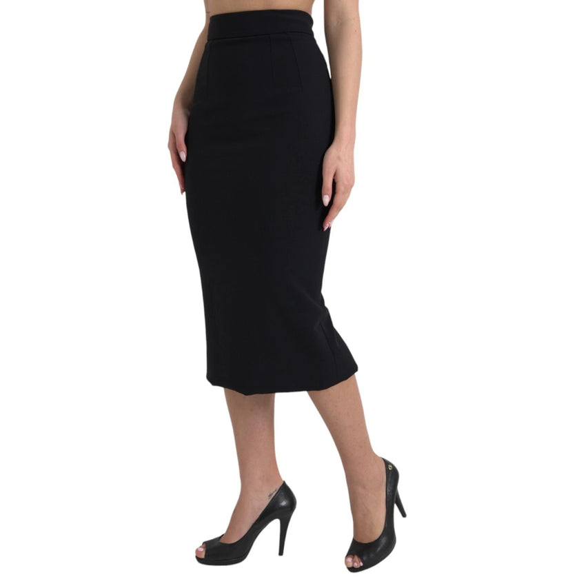 Dolce & Gabbana Black Wool High Waist Pencil Cut Midi Skirt