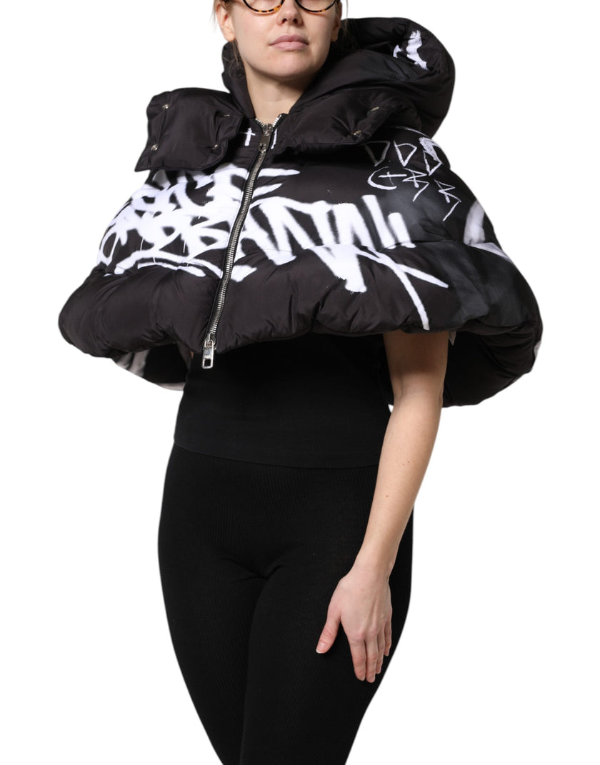 Dolce & Gabbana Black Padded Hooded Full Zip Cropped Jacket