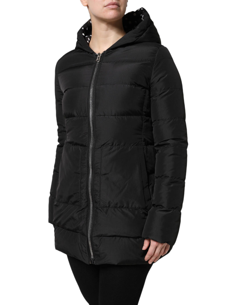Dolce & Gabbana Black Puffer Hooded Zip Reversible Jacket
