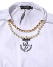 Dolce & Gabbana White Chain Pearl Cotton Round Neck T-shirt