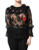 Dolce & Gabbana Black Cotton Floral Lace Women Blouse Top