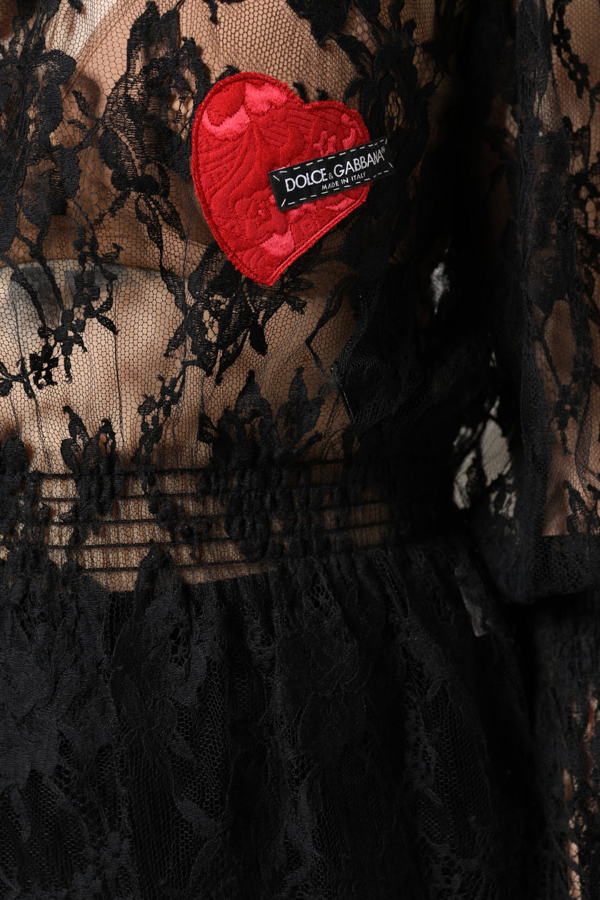 Dolce & Gabbana Black Cotton Floral Lace Women Blouse Top