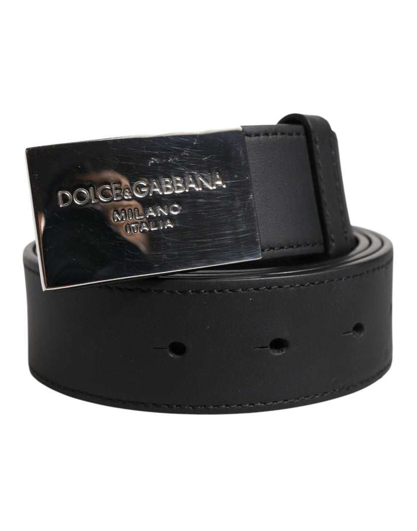 Dolce & Gabbana Black Classic Silver Metal Logo Buckle Belt